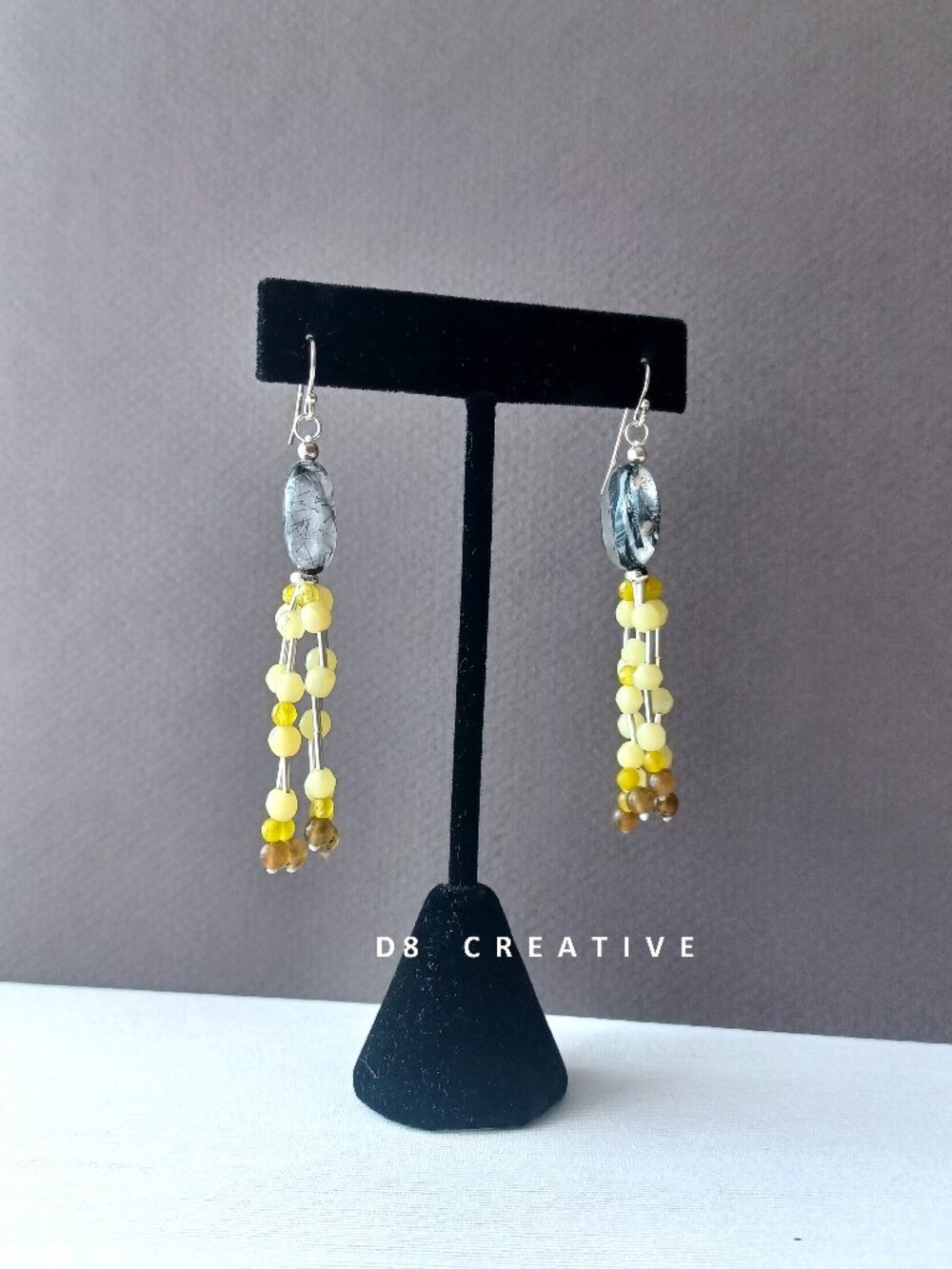 New agate with quartz and solid 925 sterling silver tassel earring